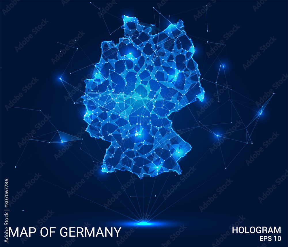 Wall mural hologram of germany. map of germany of polygons, triangles of points and lines. map of germany low p
