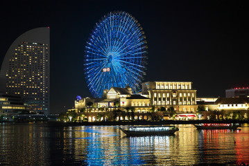 Kanagawa,Japan-December 1, 2019: Colorful Ferris Wheel at night