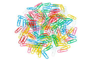 Fototapeta premium Colored paper isolated on white background, multicolored paper clips