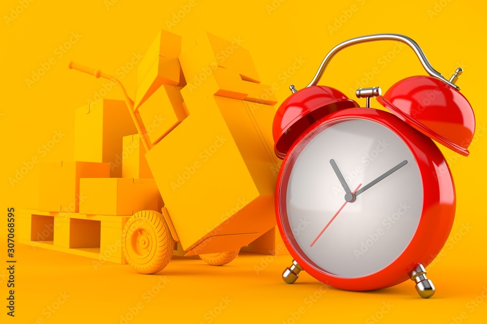 Wall mural delivery background with alarm clock