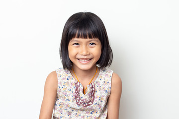 Portrait of cute little girl happy on White Blackground