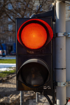 red traffic light close up