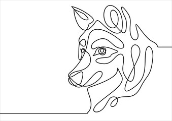 Dog head vector- continuous line drawing