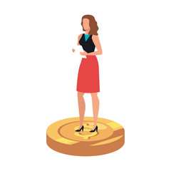 business woman elegant over coin isolated icon vector illustration design
