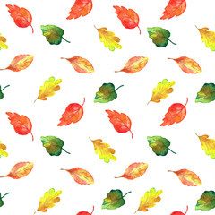 Autumn watercolor leaves seamless pattern
