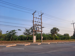 The electric pole and electric transformer for factory.