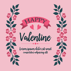 Handwritten text of happy valentine, with vintage leaf flower frame wallpaper. Vector