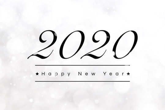 2020 Happy New Year greeting text on bokeh white background