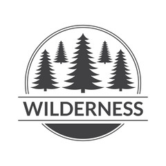 Expedition emblem or logo. Forest label. Camp, outdoor adventure design concept. Vector illustration.