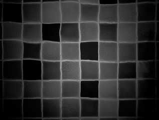 Old tiled ceramics with vignetting of dark or black blur border gradient in bw or black and white tone.