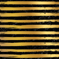 Modèle sans couture de coup de pinceau noir et doré avec des lignes horizontales. Fond de vecteur.