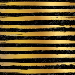 Papier Peint photo autocollant Rayures horizontales Modèle sans couture de coup de pinceau noir et doré avec des lignes horizontales. Fond de vecteur.