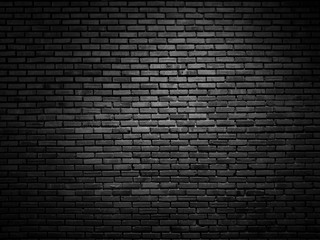 Fototapeta na wymiar Old brick wall with vignetting of dark or black blur border gradient in bw or black and white tone for backdrop or background.