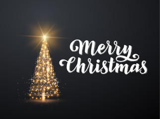 Merry Christmas shiny tree silhouette holiday background