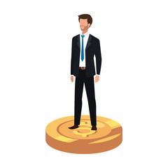 businessman elegant over coin isolated icon vector illustration design