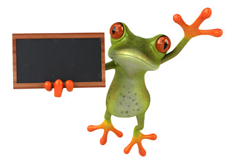 Fun 3D green tropical frog with a chalkboard