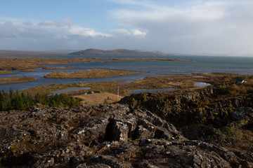 Fototapeta na wymiar Thingvellir rocks in Golden Circle of Iceland