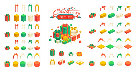 set of isometric gift creator idea, gift set to make your own gift box