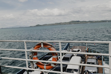Safety Torus on the Ferry boat for makesure  safety on traveling during sail to Koh Chang Island in Thailand.