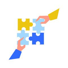 Flat illustration find idea brainstorming puzzle with mini people team work together