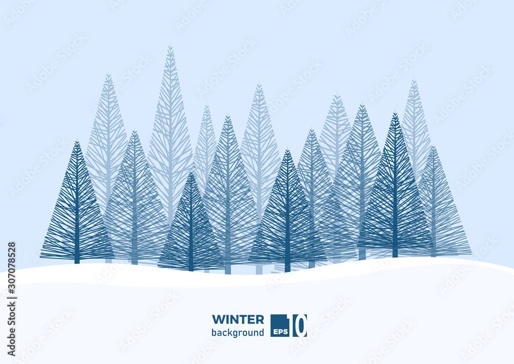 Wall mural winter landscape background with fir tree and snow in mountain. christmas. abstract vector illustrat