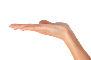 Closeup shot of female hand isolated on white background
