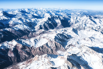 Andes Mountains (Cordillera de los Andes) viewed from an airplane window.