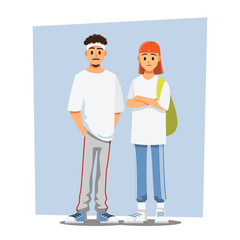 Obraz premium Happy group of teen University student .Vector illustration cartoon character.