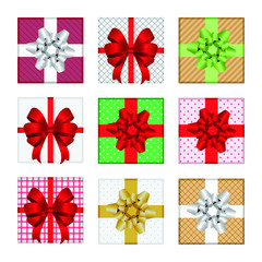 Gift box set vector illustration isolated on white background. Colorful Christmas gift boxes.