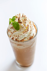 Iced blended chocolate drink with whipped cream 