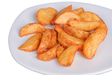 Cheezy Wedges | Baked Potatoes with Cheese on white  background