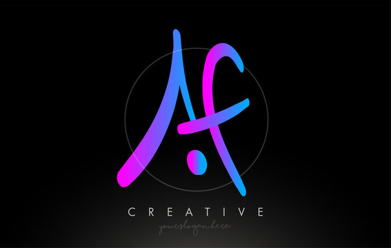 AF Artistic Brush Letter Logo Handwritten in Purple Blue Colors Vector