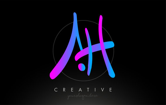 AH Artistic Brush Letter Logo Handwritten in Purple Blue Colors Vector