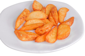 Cheezy Wedges | Baked Potatoes with Cheese on white  background
