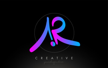AR Artistic Brush Letter Logo Handwritten in Purple Blue Colors Vector