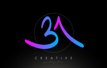 BA Artistic Brush Letter Logo Handwritten in Purple Blue Colors Vector