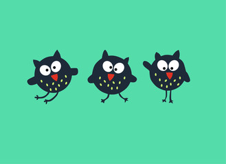 three Cartoon owls, vector illustration