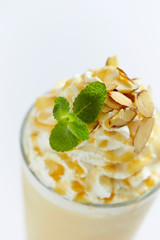 Caramel ice blended drink with whipped cream