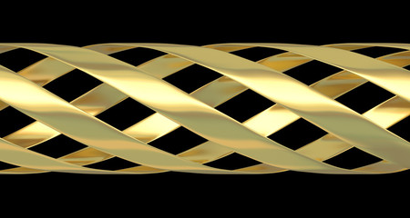 3d illustration. Metal gilded spiral cord isolated on a black background.