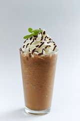 Chocolate frappuccino with whipped cream and chocolate sauce 