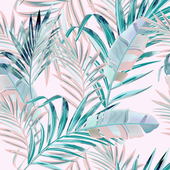 Motif floral de vecteur de mode avec des feuilles de palmiers tropicaux