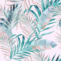 Papier Peint photo Feuilles aquarelles Motif floral de vecteur de mode avec des feuilles de palmiers tropicaux