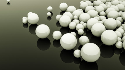 white three-dimensional spheres on a black background. 3d rendering illustration