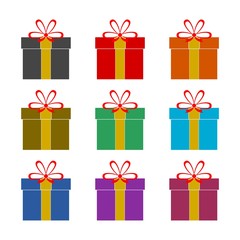 Gift box color icon set isolated on white background