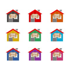 Home for sale color icon set isolated on white background