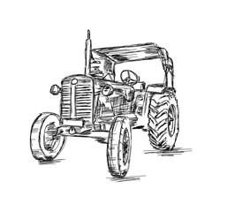 Sketch of Tractor Vehicle for Agriculture - Vector Illustration