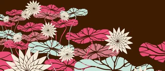Fotobehang japan background lotus pond pink brown © L.Dep