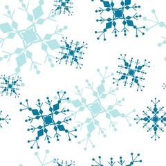 Beautiful snowflake vector seamless pattern collection. Blue pattern elements on white or light blue background. 