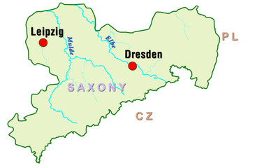 Map of Saxony in Germany 