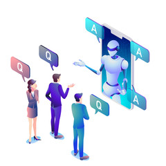 AIロボットと会話をしているビジネスマンたち